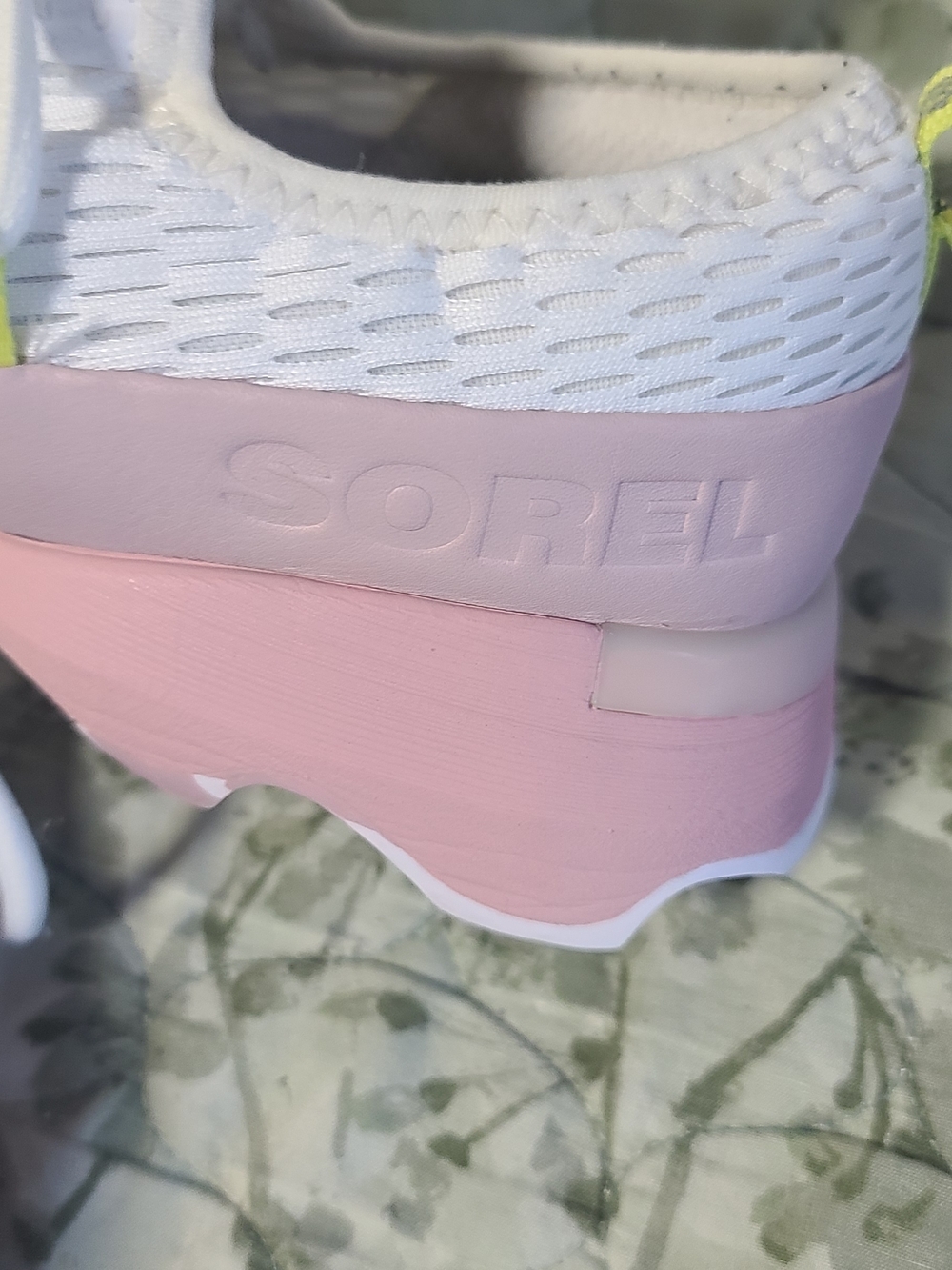SOREL White and Pink Athletic Sneakers with Neon Yellow Accents - Picture 6 of 8